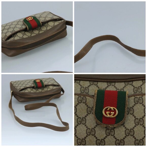 GUCCI GG Supreme Web Sherry Line Shoulder Bag PVC Beige Red Green Auth 111654 - Picture 16 of 16